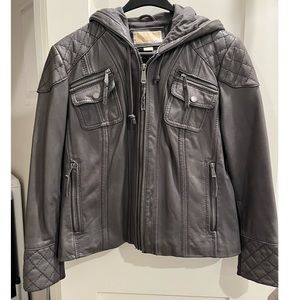 Michael Michael Kors Hooded Leather Motorcycle Jacket